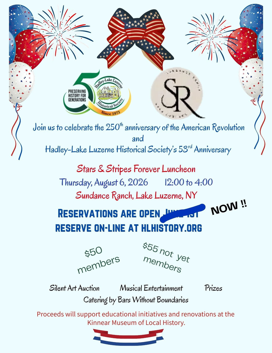Reservations for the August 6th Stars and Stripes anniversary luncheon are now open!!