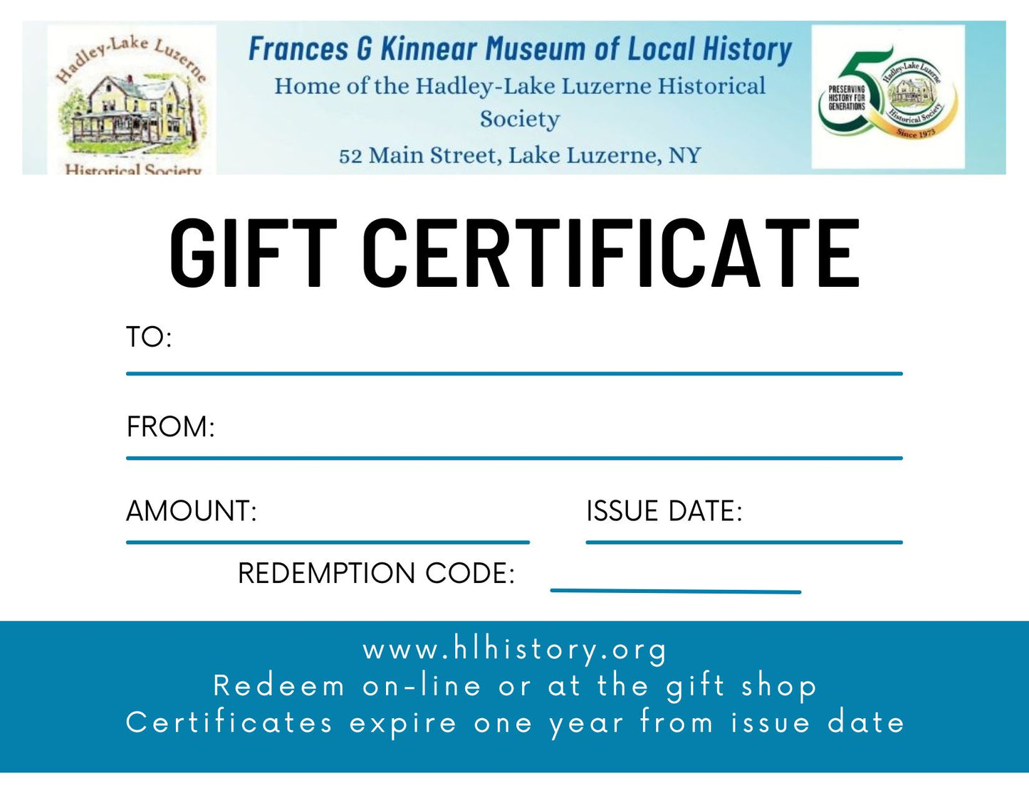 Hadley-Lake Luzerne Historical Society Gift Card
